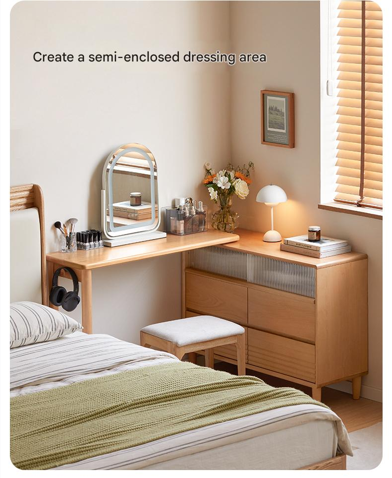 Beech Solid Wood L-Shaped Corner Storage Cabinet, Dressing table.