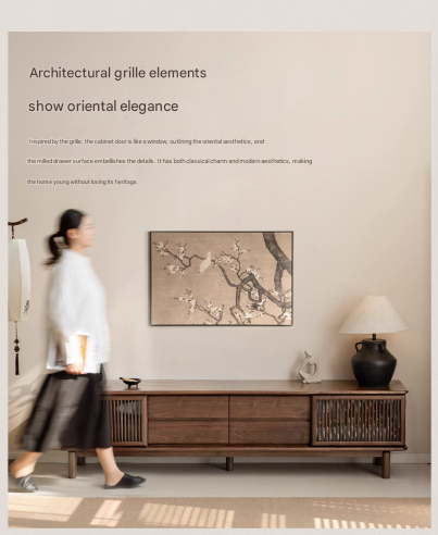 Black Walnut Solid Wood Floor TV Cabinet.