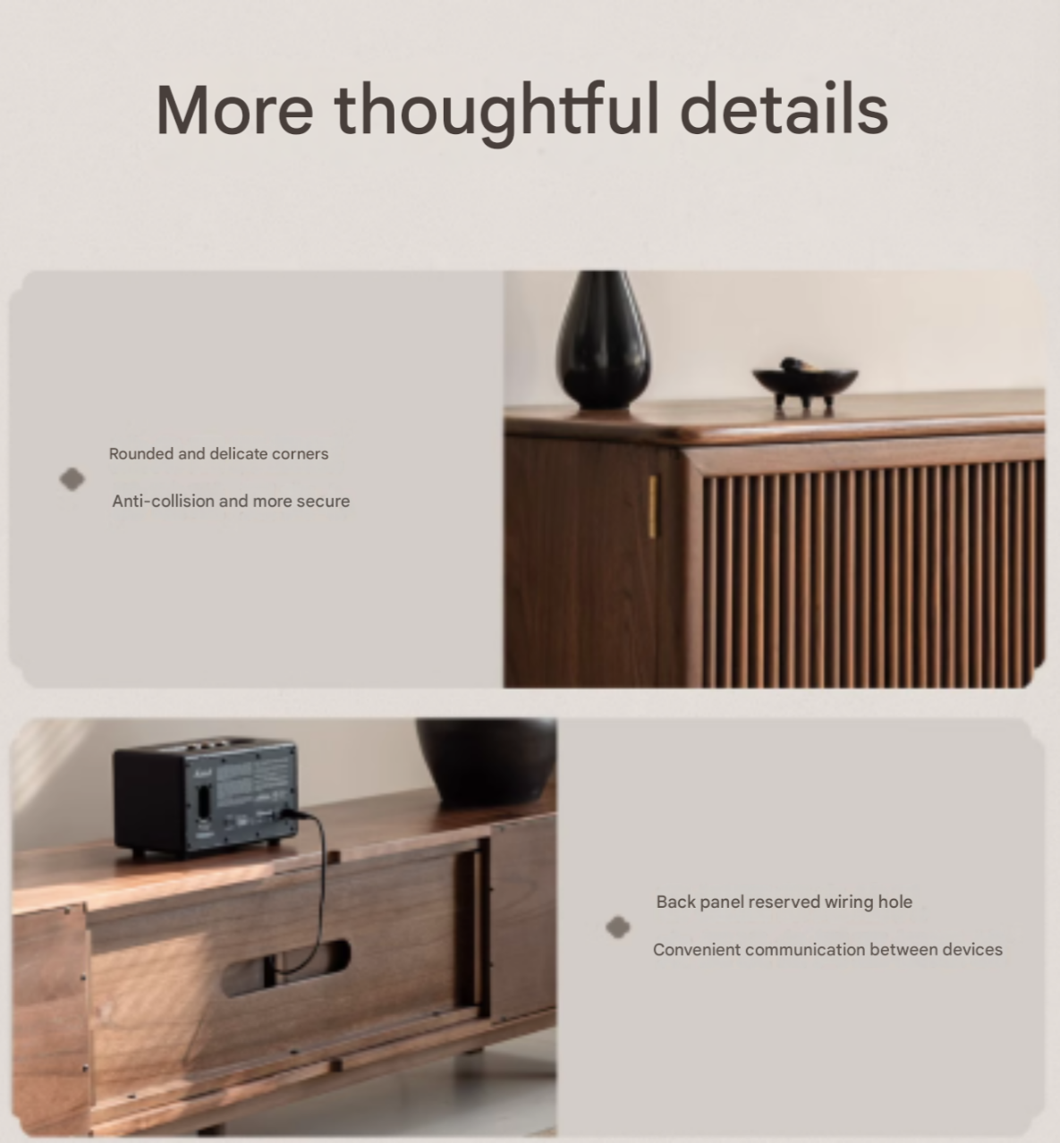 Black Walnut Solid Wood Floor TV Cabinet.