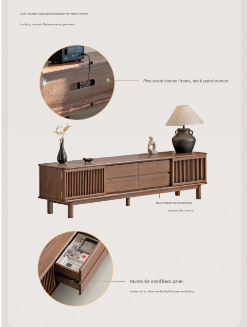 Black Walnut Solid Wood Floor TV Cabinet.