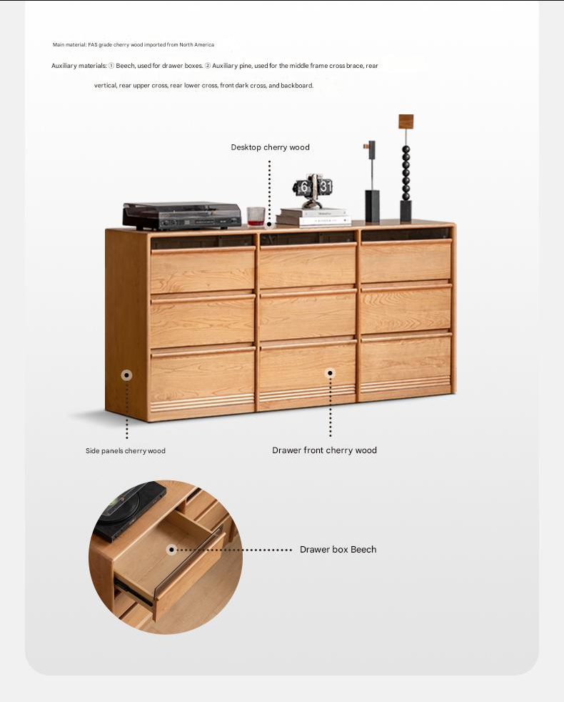 Cherry Solid Wood Nine Drawers Drawer Cabinet.