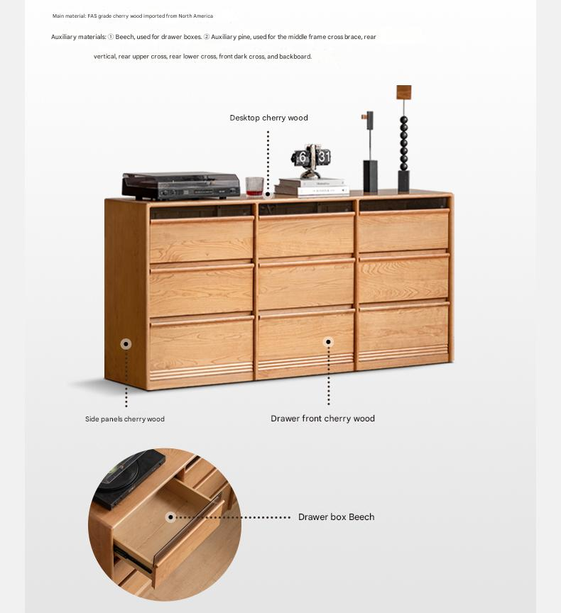 Cherry Solid Wood Nine Drawers Drawer Cabinet.