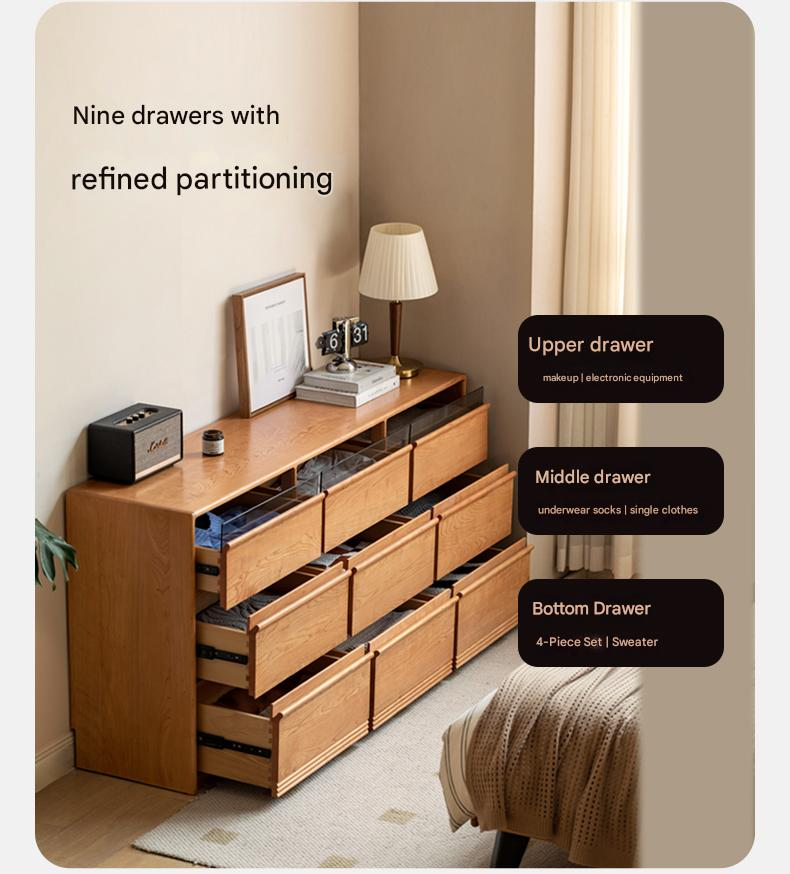 Cherry Solid Wood Nine Drawers Drawer Cabinet.