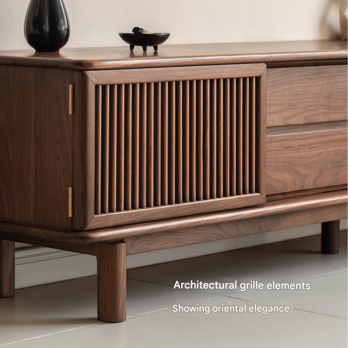 Black Walnut Solid Wood Floor TV Cabinet.