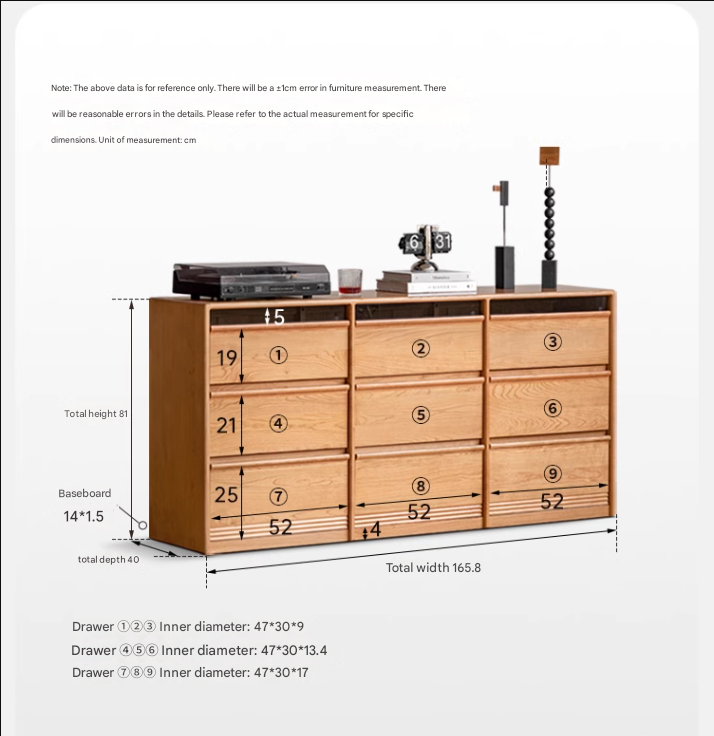 Cherry Solid Wood Nine Drawers Drawer Cabinet.