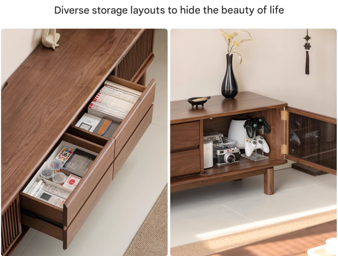 Black Walnut Solid Wood Floor TV Cabinet.