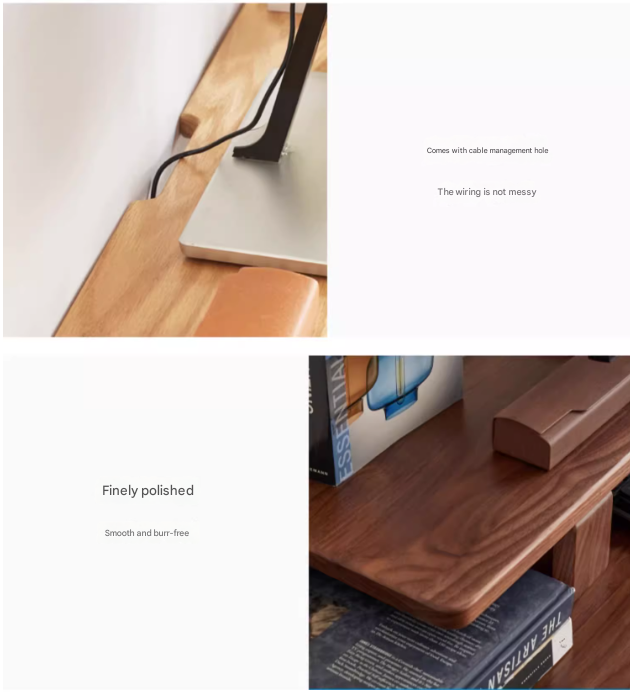 Solid Rubberwood, Black Walnut, Oak Solid Wood Heightening Computer Stand, Table shelves
