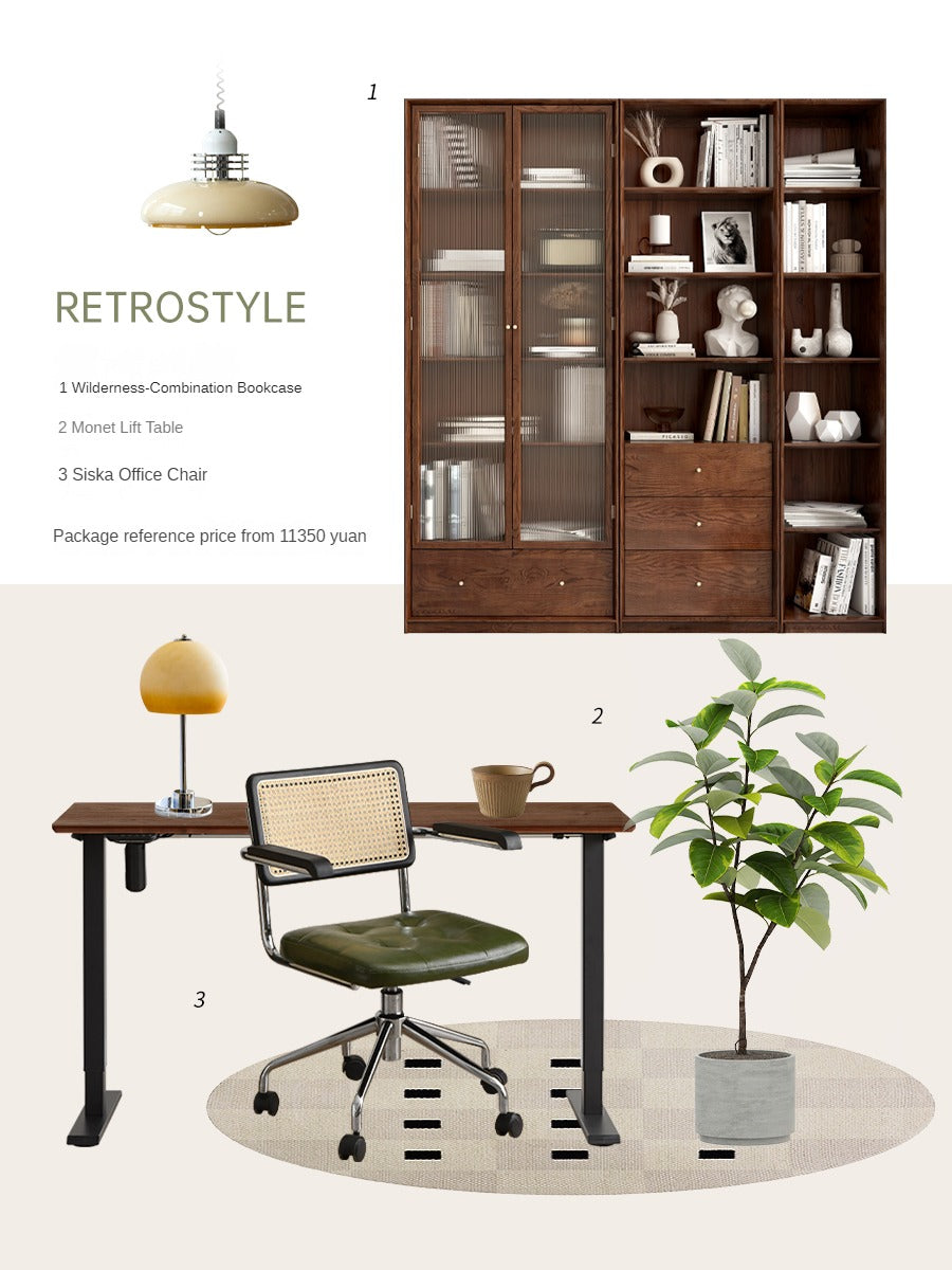 Oak Solid Wood Dust-Proof Glass Door Wall Floor-to-ceiling Bookshelf