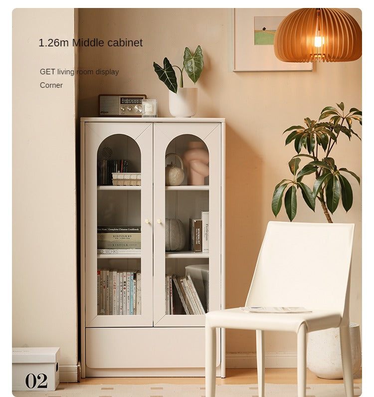 Solid RubberWood Bookcase With Door French Cream Style