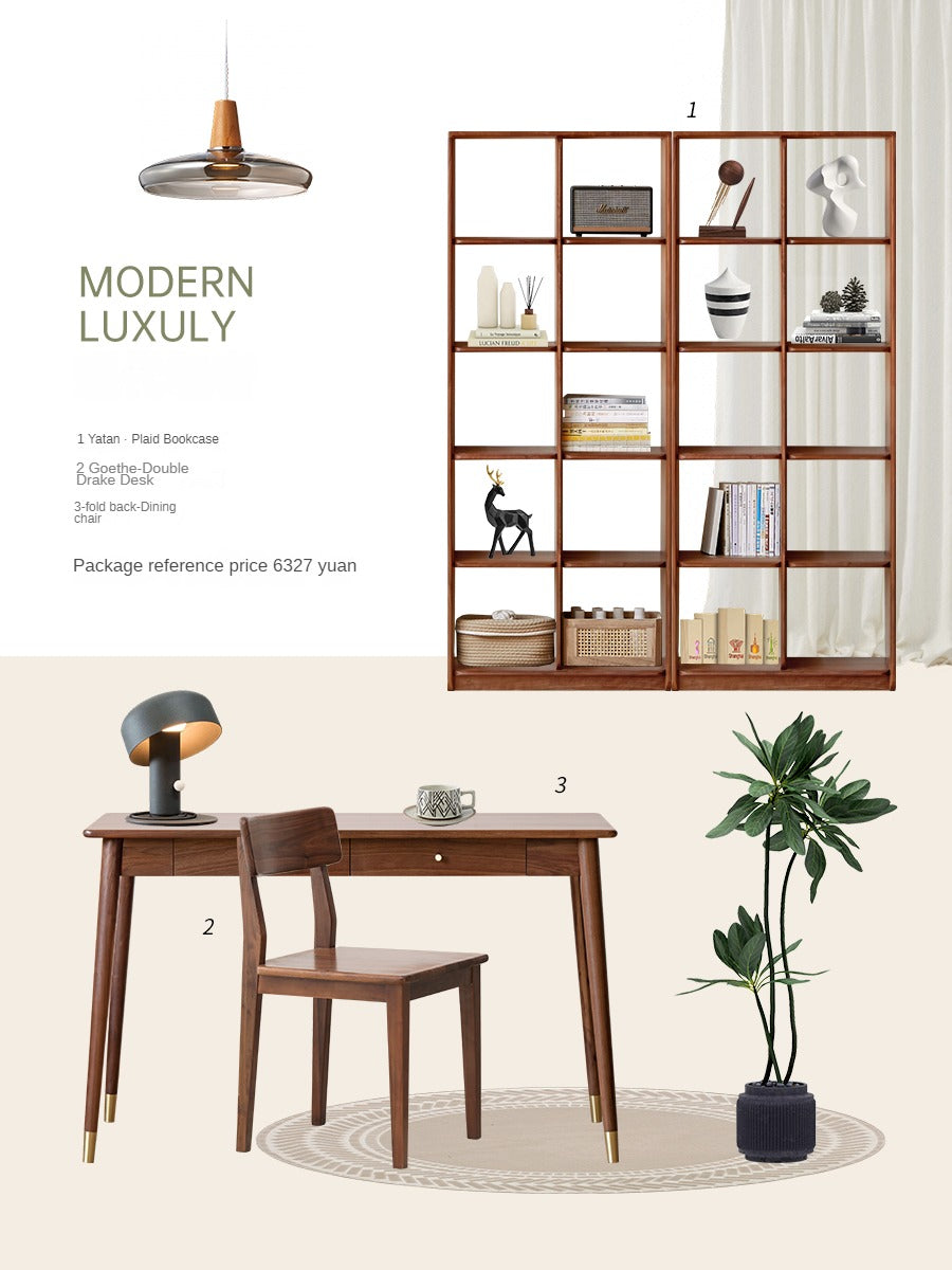 Black Walnut Solid Wood Bookshelf Shelf Free Lattice Combination