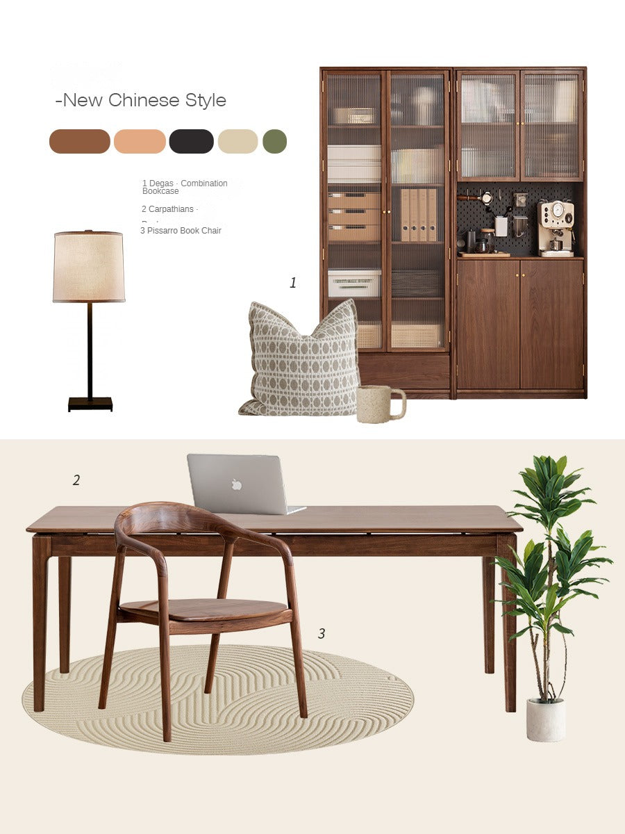 Black Walnut Solid Wood Bookcase Display Glass Door Storage Cabinet