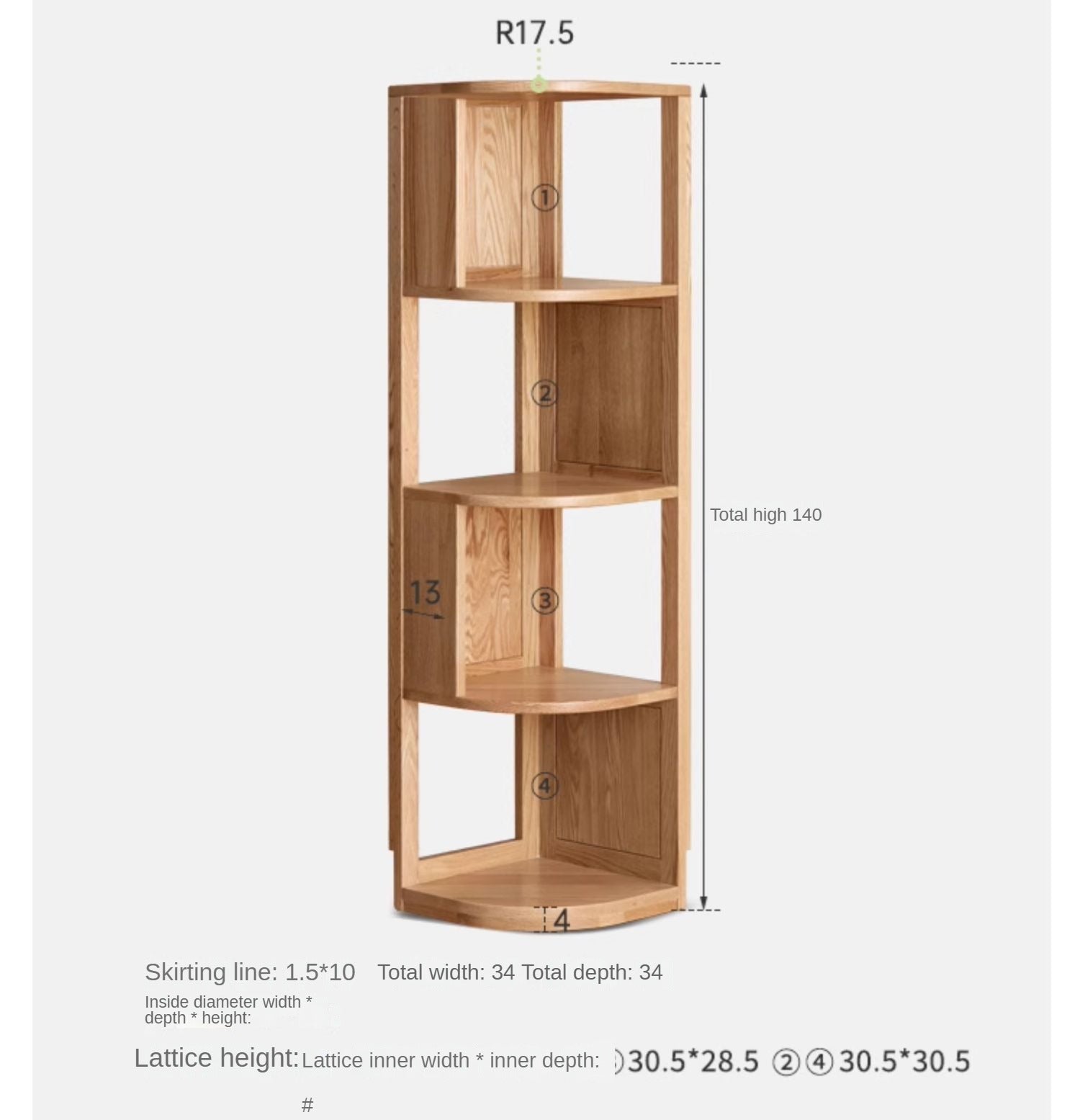 Ash, Oak, Solid RubbberWood Corner Bookshelf