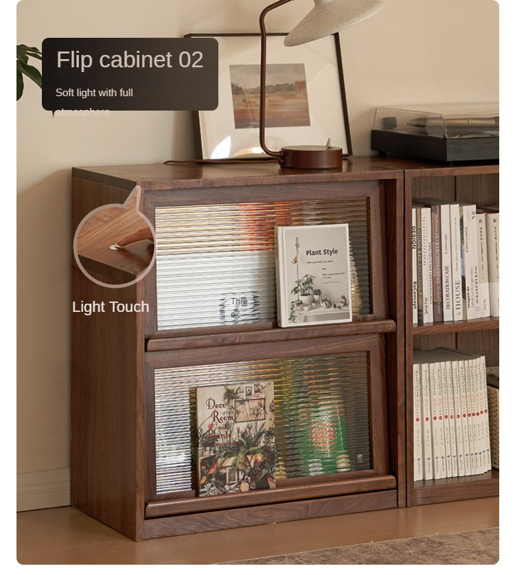 Black Walnut, Rubberwood Solid Wood Low Bookshelf Combination Floor-Standing Cabinet