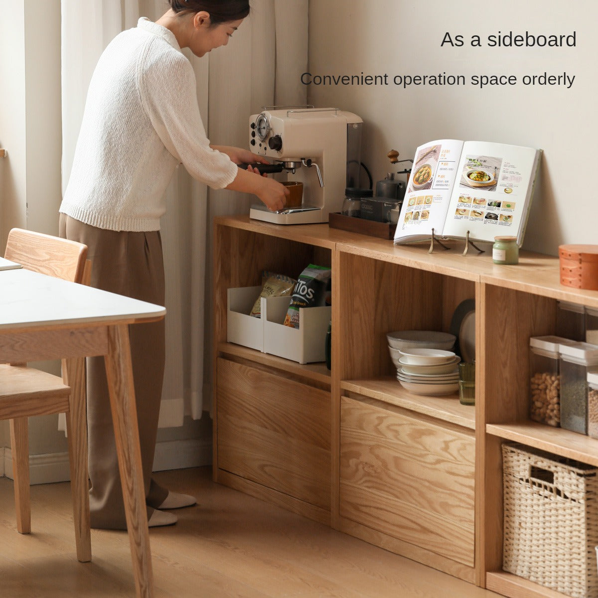 Oak, Solid Rubberwood, Ash Solid Wood Bookcase Free Combination Low Cabinet Floor-Standing Bookshelf