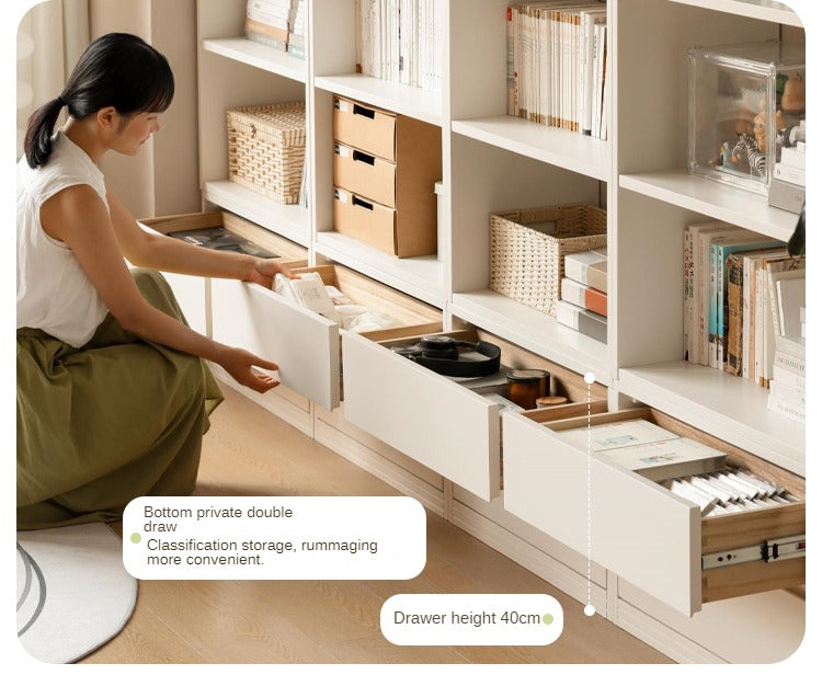 Poplar, Rubber Solid Wood Bookshelf Wall-To-Ceiling Shelf White Cream Style