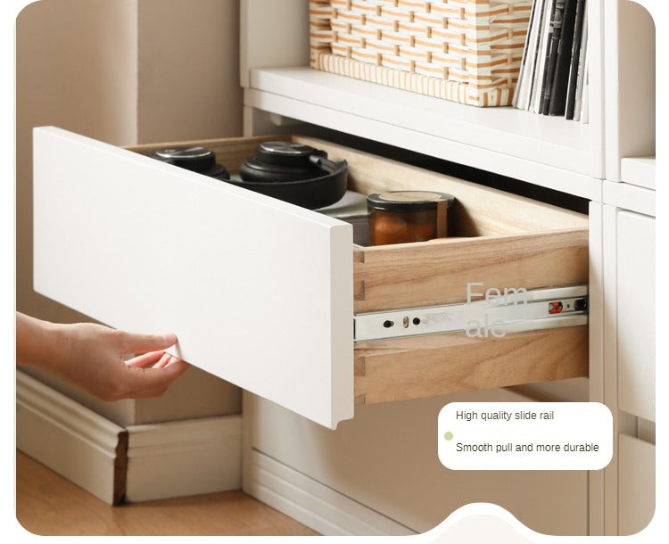 Solid Rubberwood Bookshelf Wall-To-Ceiling Shelf White Cream Style