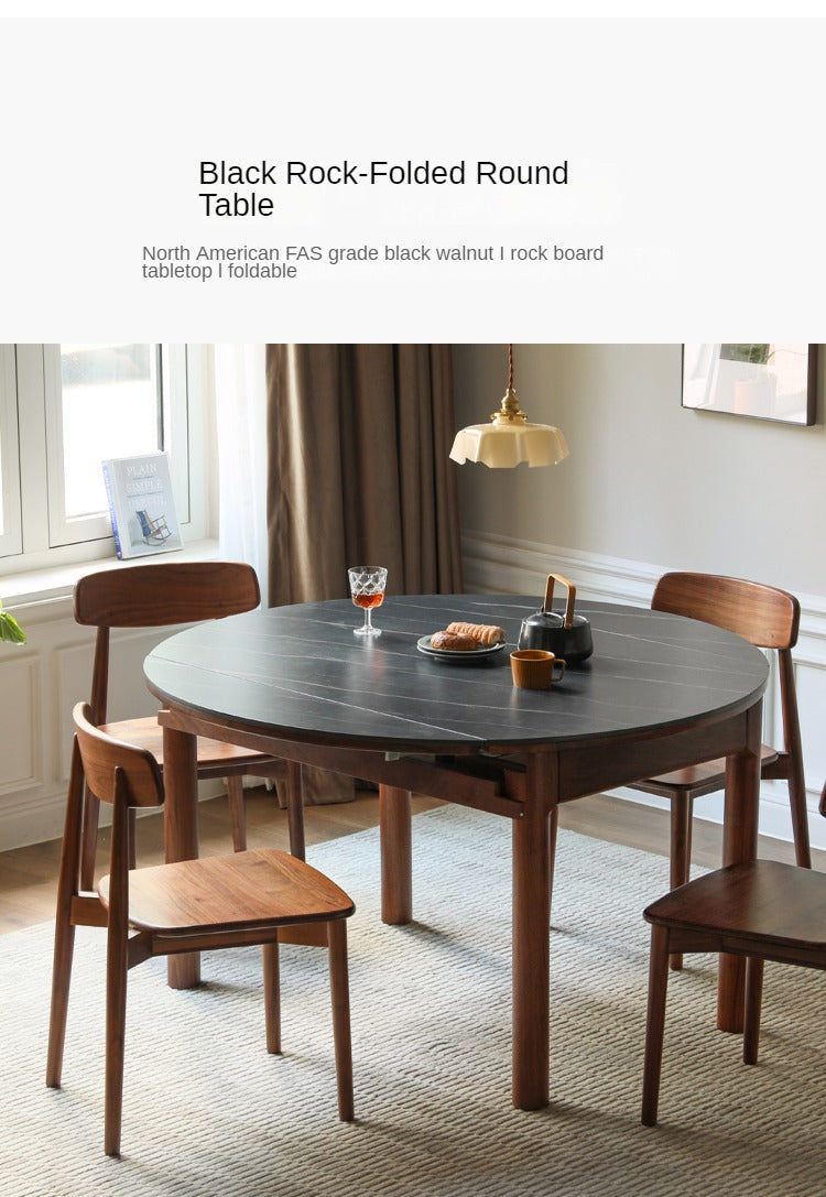 Black Walnut, Ash, Oak Solid Wood Folding Round Dining Table