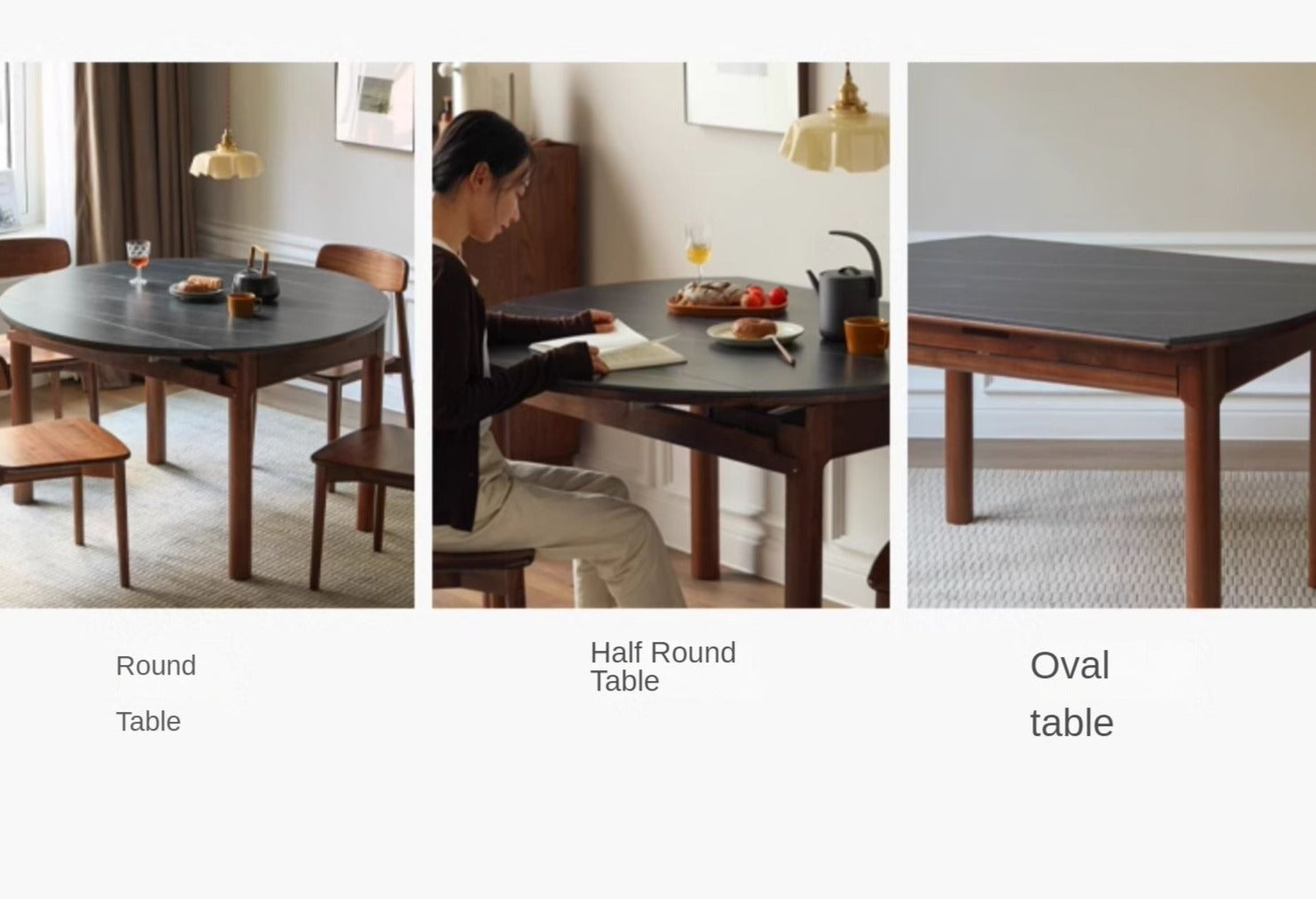 Black Walnut, Ash, Oak Solid Wood Folding Round Dining Table