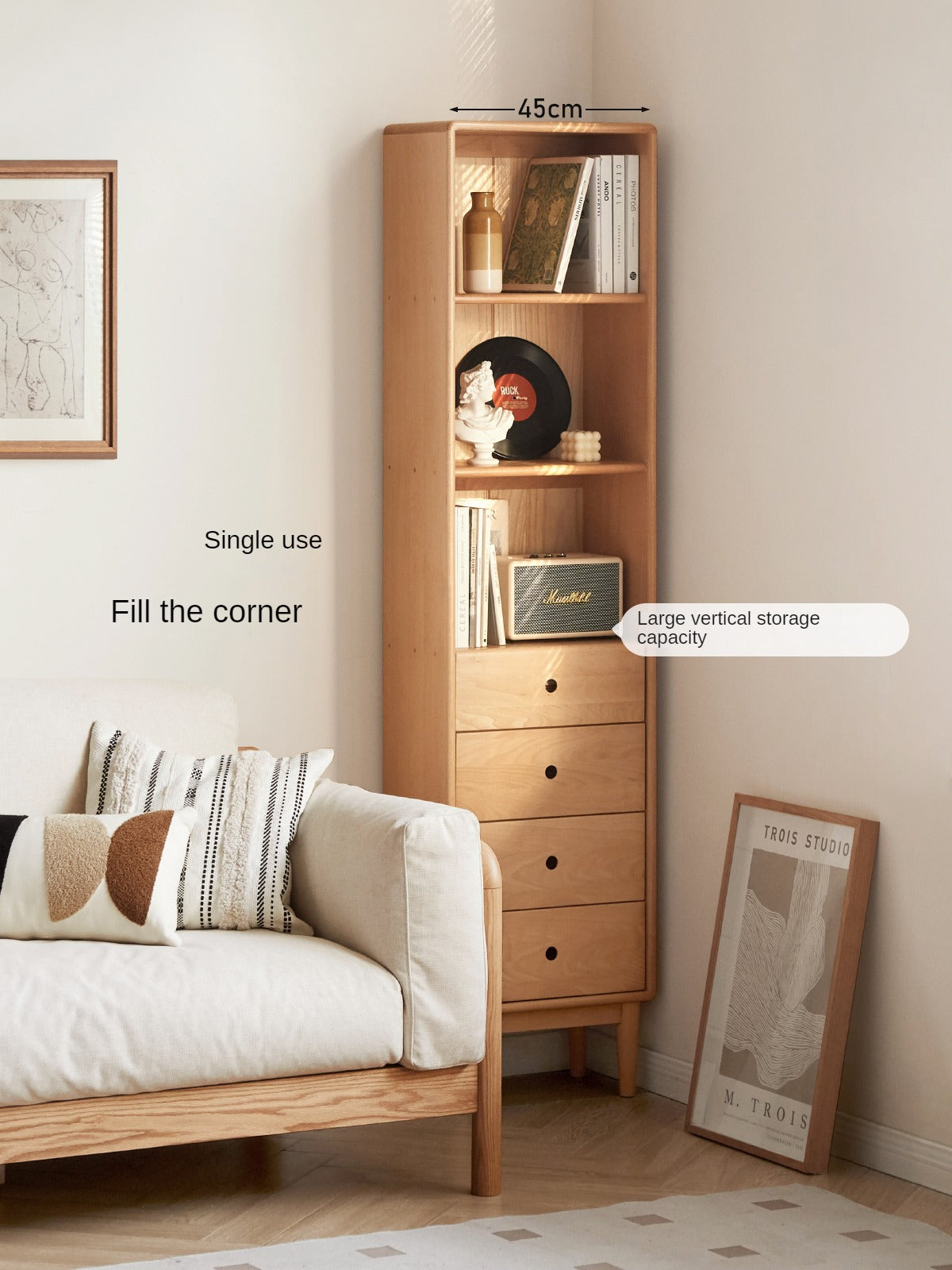 Beech Solid Wood Bookcase Combination