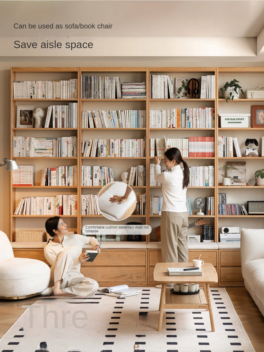 Oak, Ash Solid Wood Wall-To-Wall With Seat Combined Bookshelf