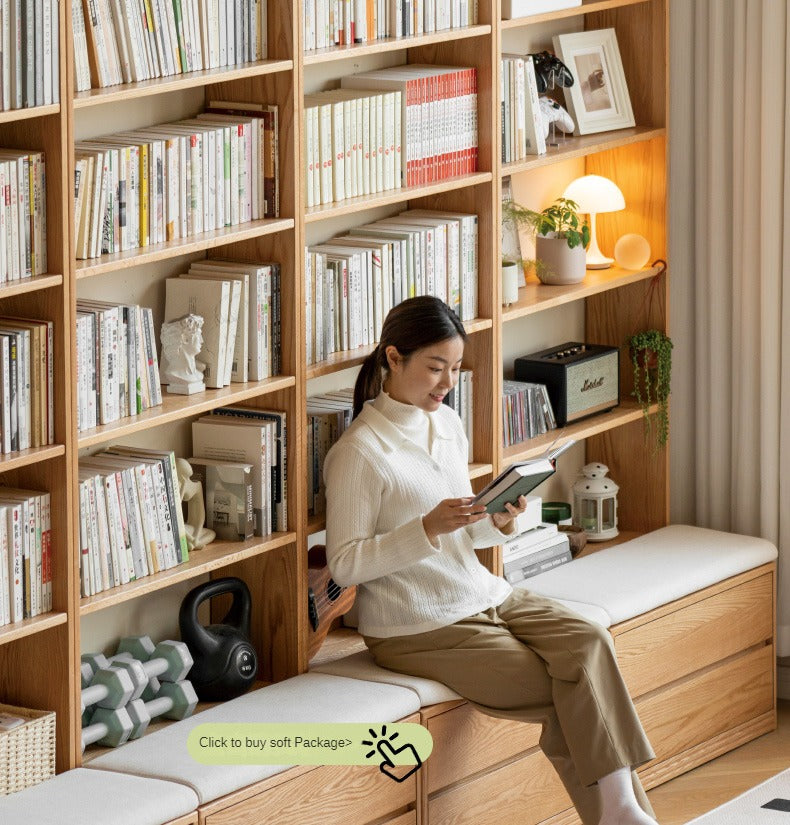 Oak, Ash Solid Wood Wall-To-Wall With Seat Combined Bookshelf