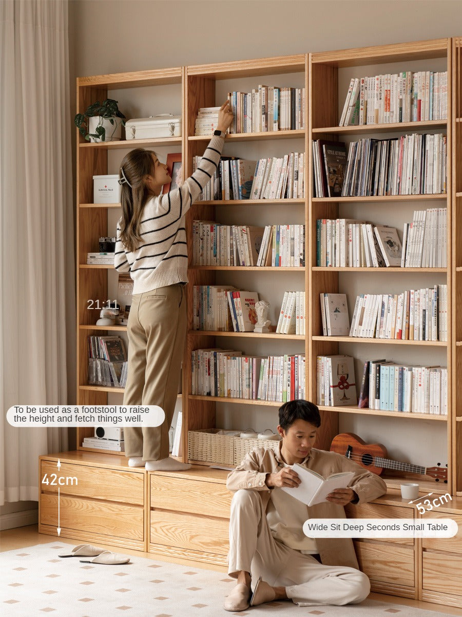 Oak, Ash Solid Wood Wall-To-Wall With Seat Combined Bookshelf