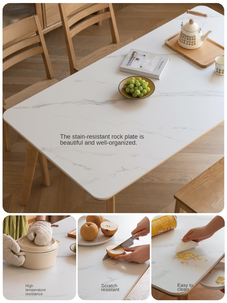 Ash Solid Wood Nordic Dining Table With Rock Slab Surface