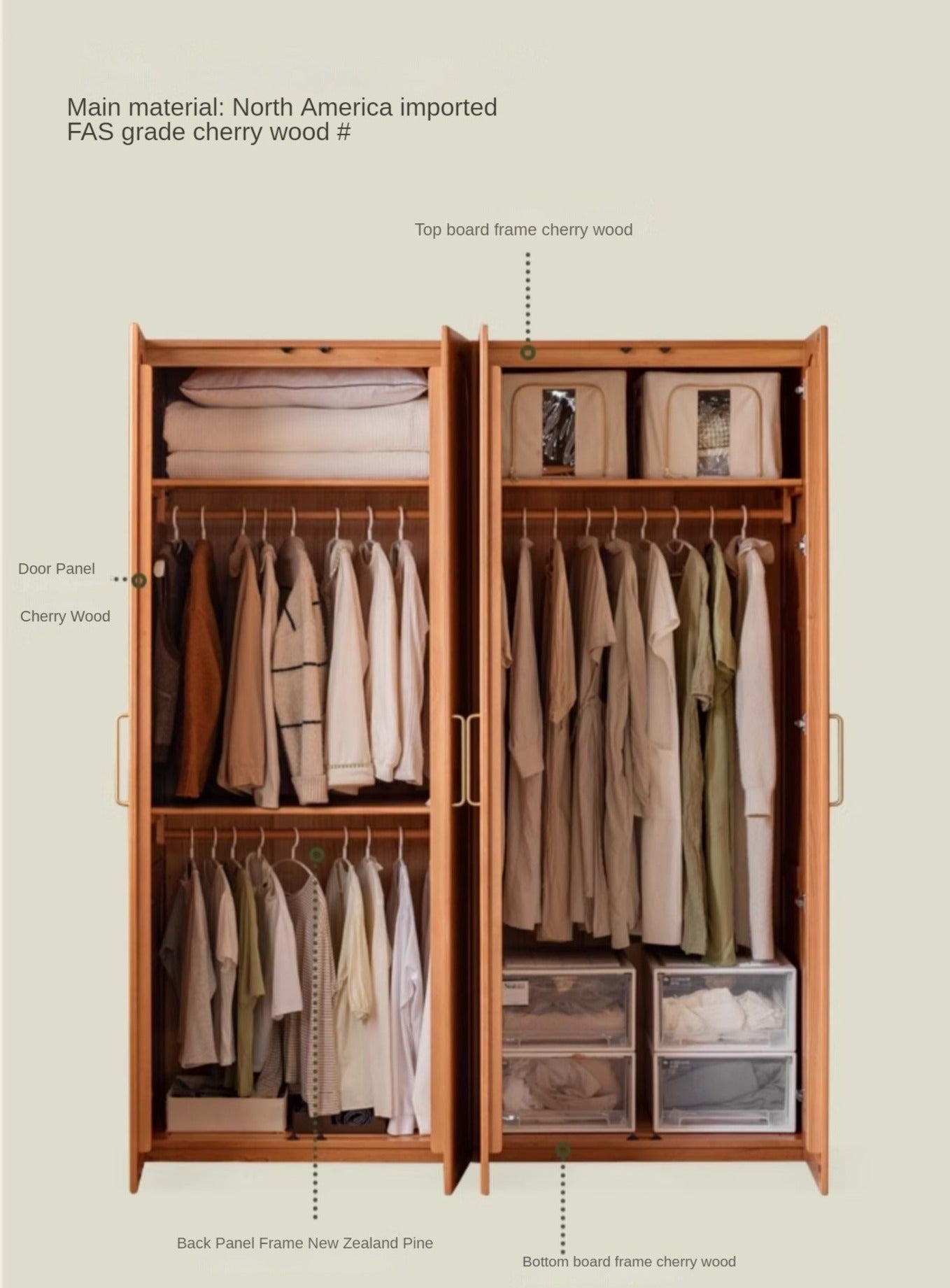 Cherry Solid Wood Vintage Wardrobe.