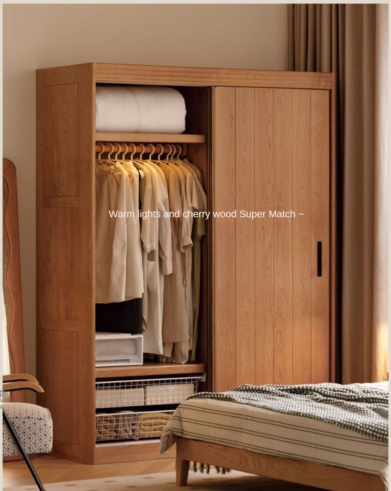 Cherry Wood Retro Wardrobe Sliding Door.