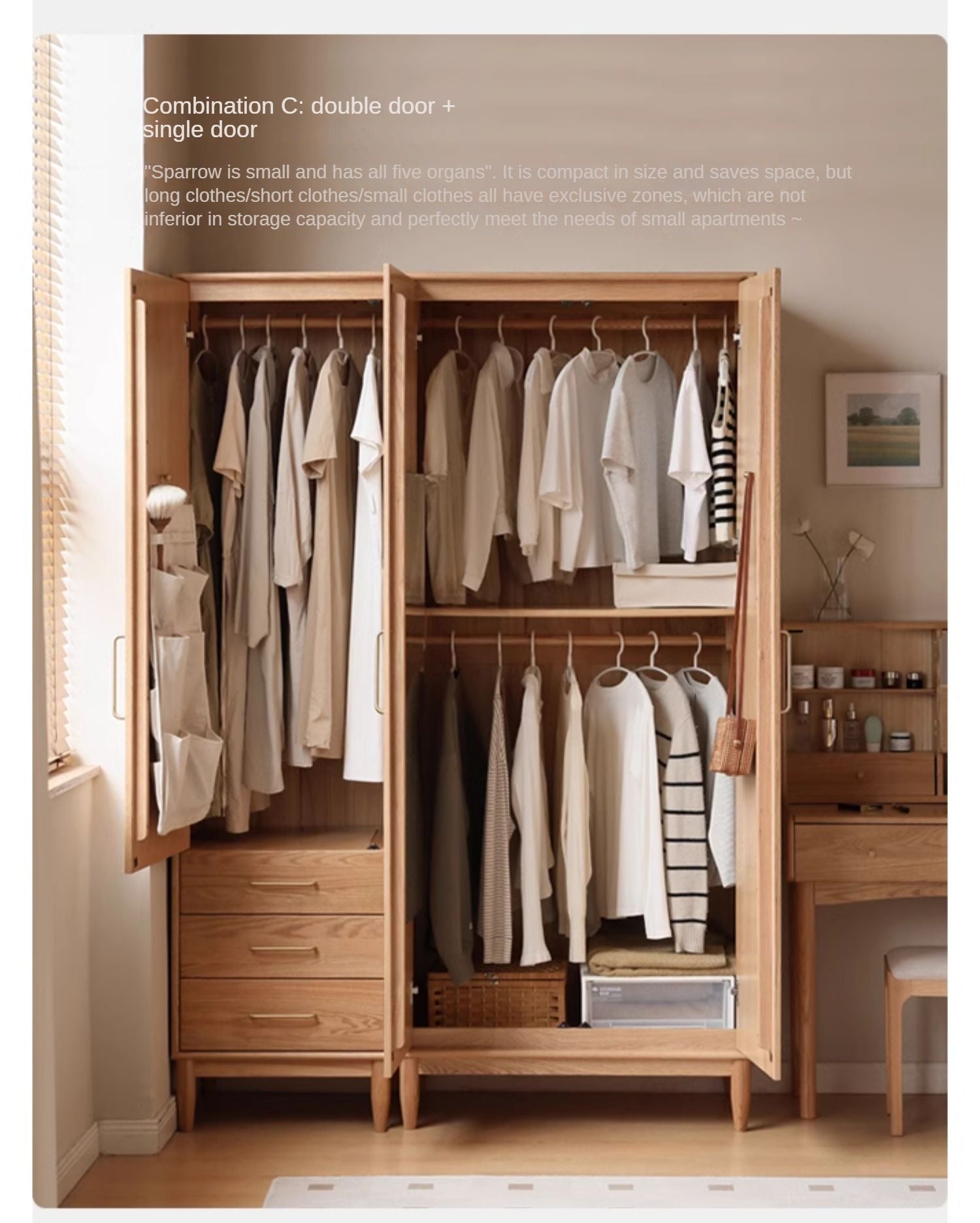 Oak Solid Wood Double Door Wardrobe.