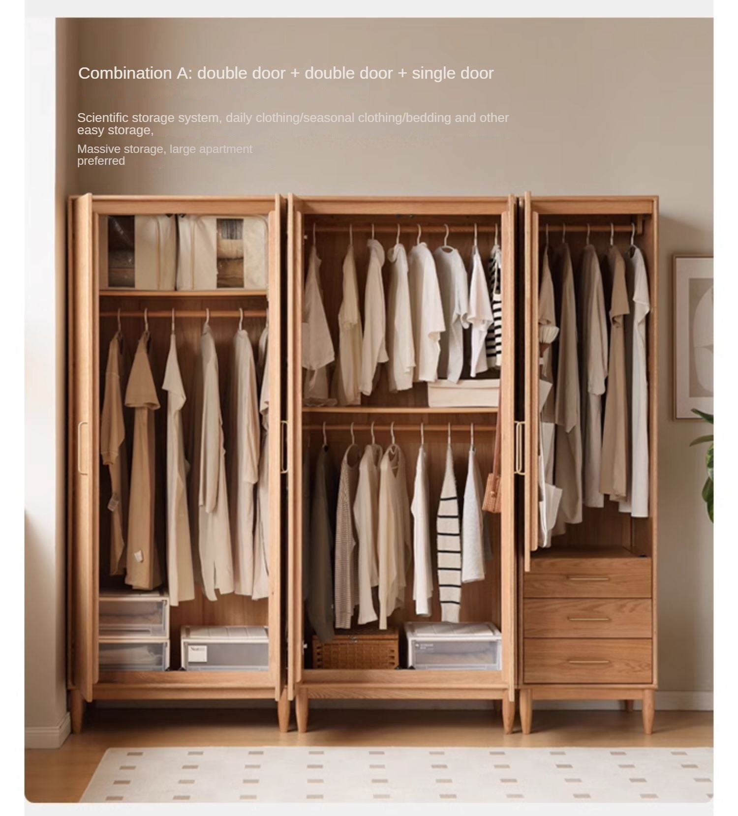 Oak Solid Wood Double Door Wardrobe.