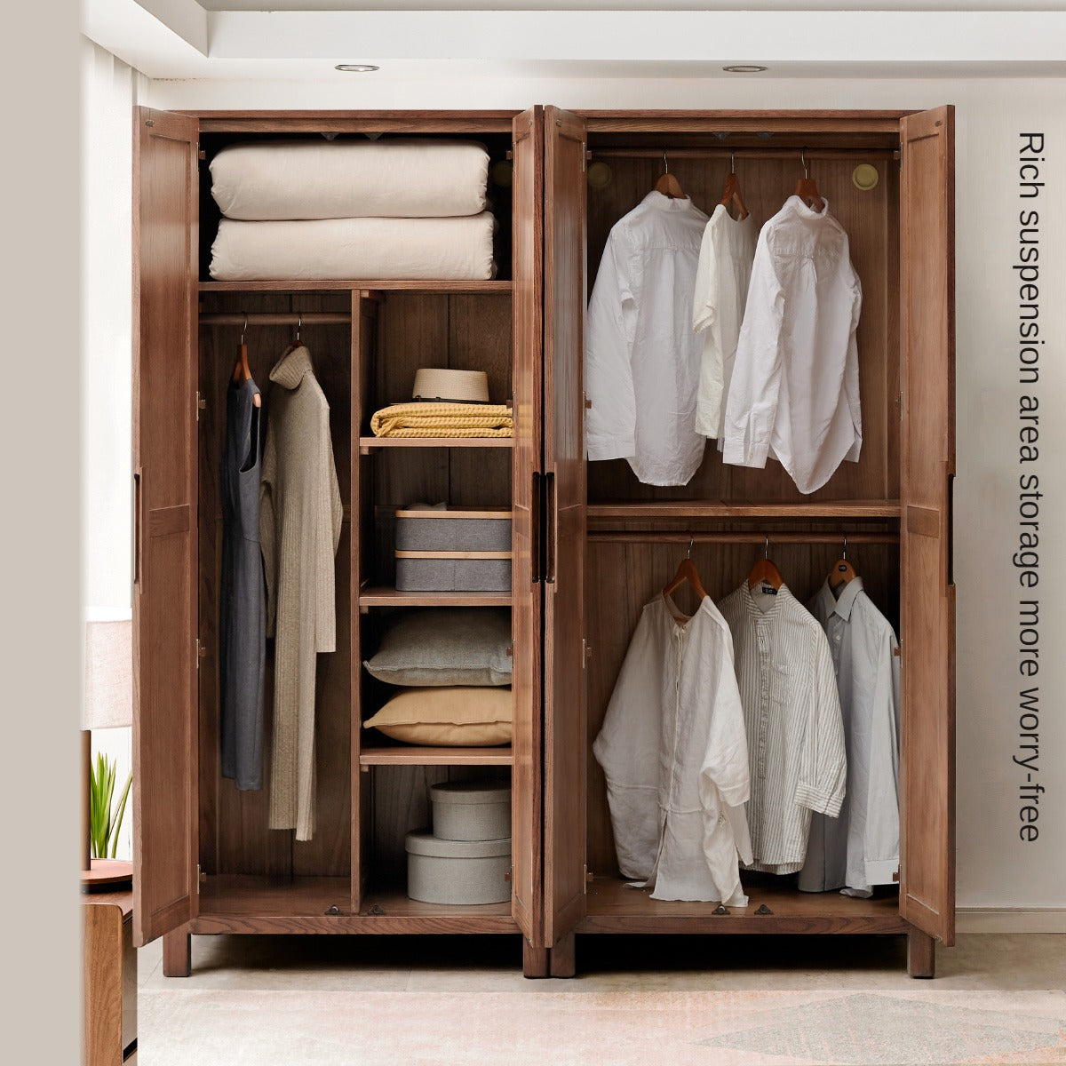 Oak Solid Wood Walnut Color Wardrobe.