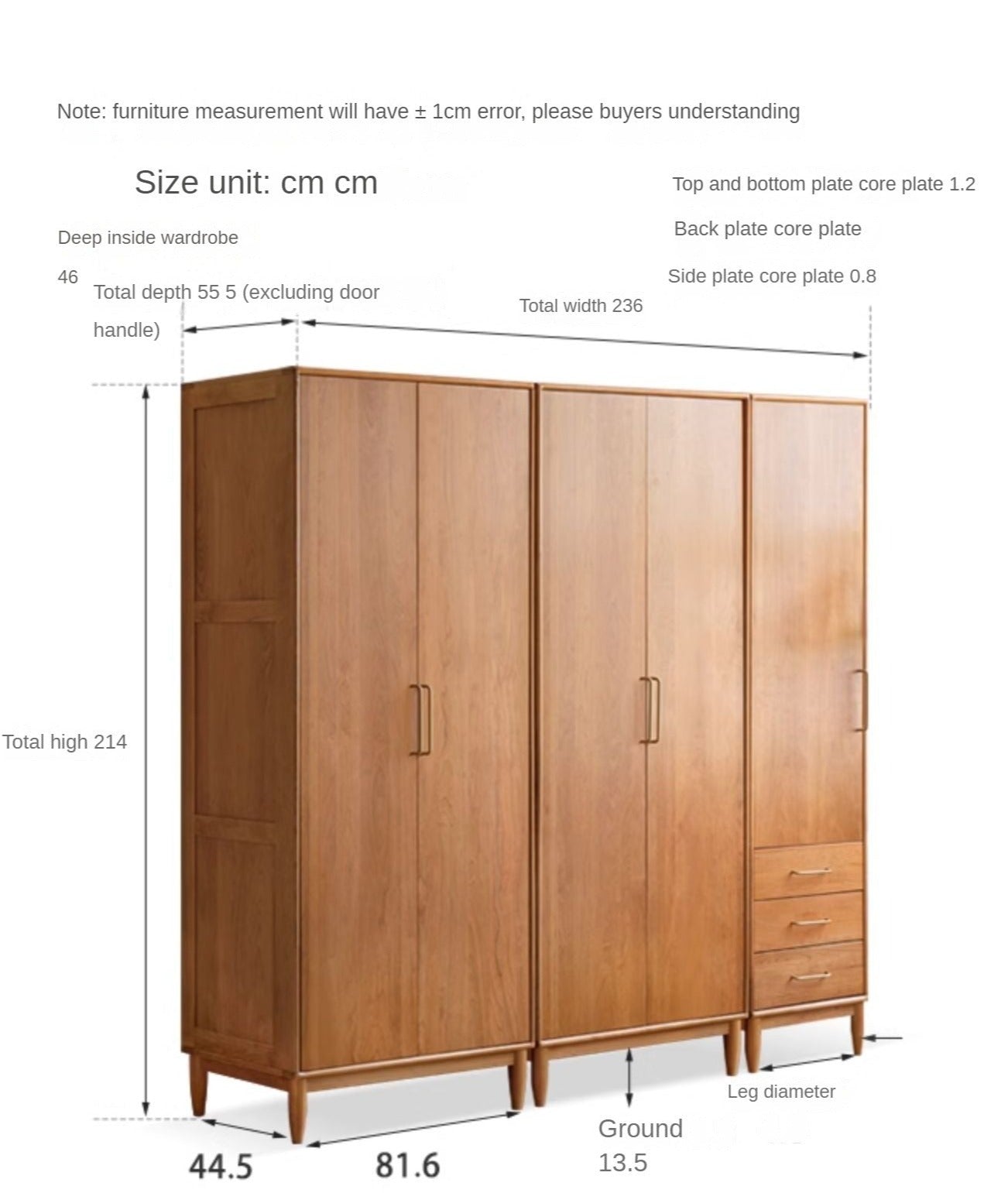 Cherry, Oak Solid Wood Fascinating Wardrobe.