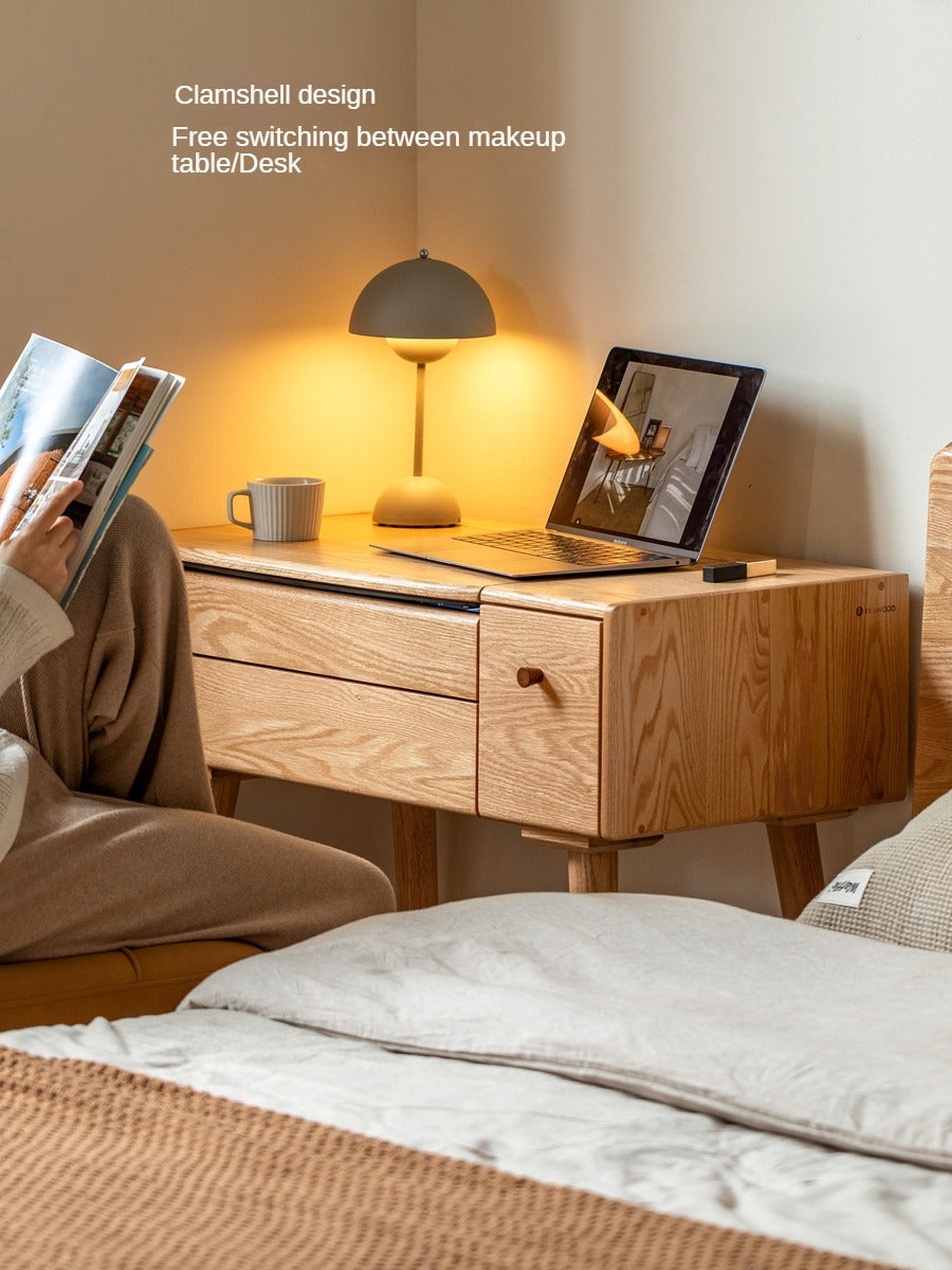 Oak Solid Wood, Solid RubberWood Vanity Table Mirror LED Touch Light.