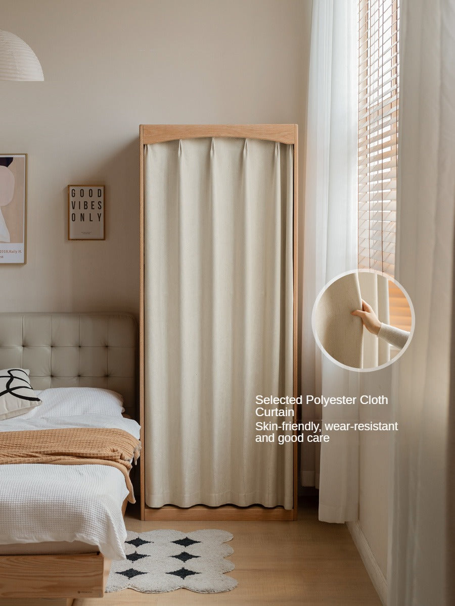 Oak, Solid Rubberwood Wardrobe Curtain Design.