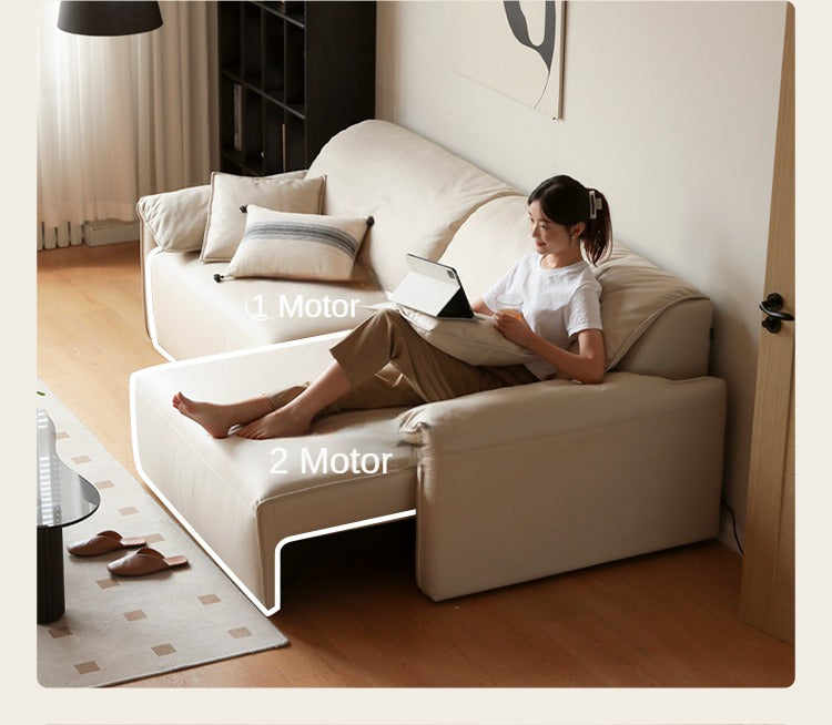 Electric Foldable Dual-purpose Cream Style White Elephant Ear Retractable Sofa Bed.