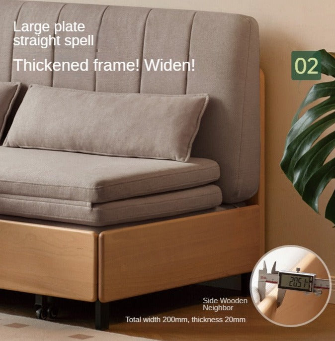 Beech Solid Wood Retractable Fabric Sofa Bed.