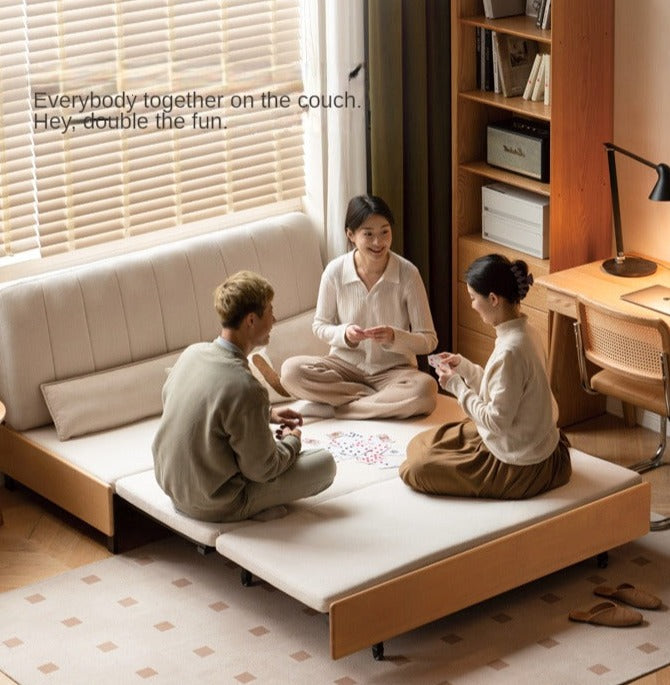 Beech Solid Wood Retractable Fabric Sofa Bed.