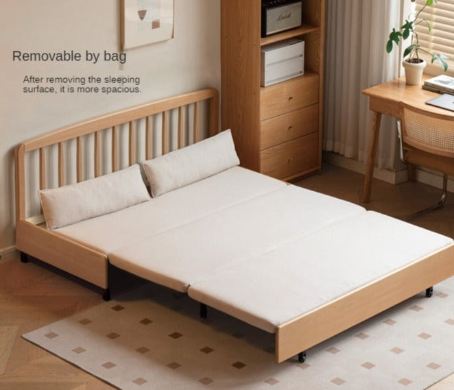 Beech Solid Wood Retractable Fabric Sofa Bed.