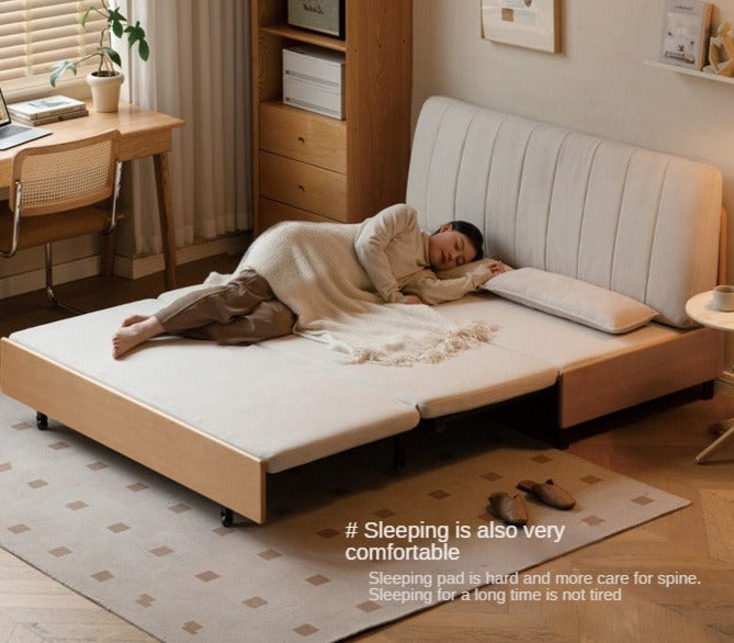 Beech Solid Wood Retractable Fabric Sofa Bed.