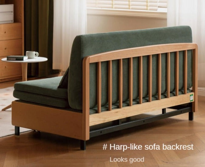 Beech Solid Wood Retractable Fabric Sofa Bed.