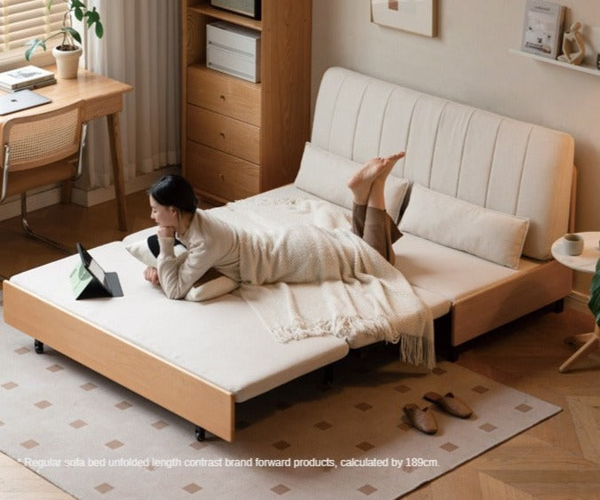 Beech Solid Wood Retractable Fabric Sofa Bed.