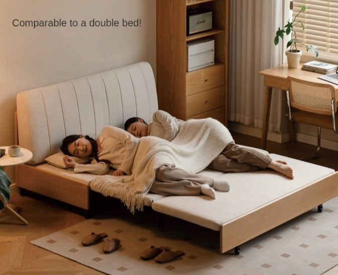 Beech Solid Wood Retractable Fabric Sofa Bed.