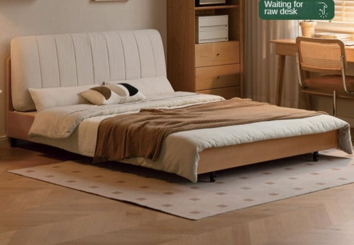 Beech Solid Wood Retractable Fabric Sofa Bed.