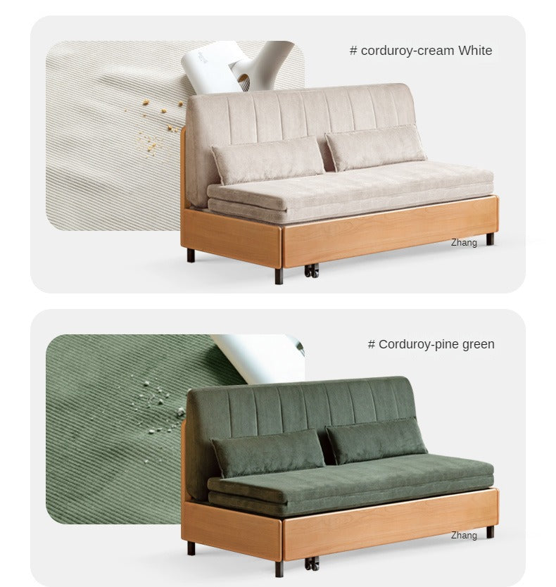 Beech Solid Wood Retractable Fabric Sofa Bed.