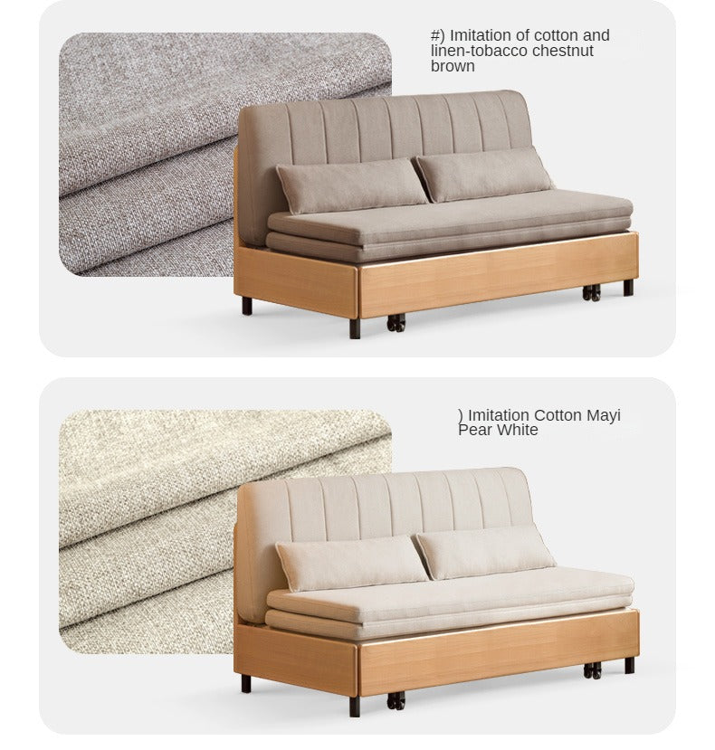 Beech Solid Wood Retractable Fabric Sofa Bed.