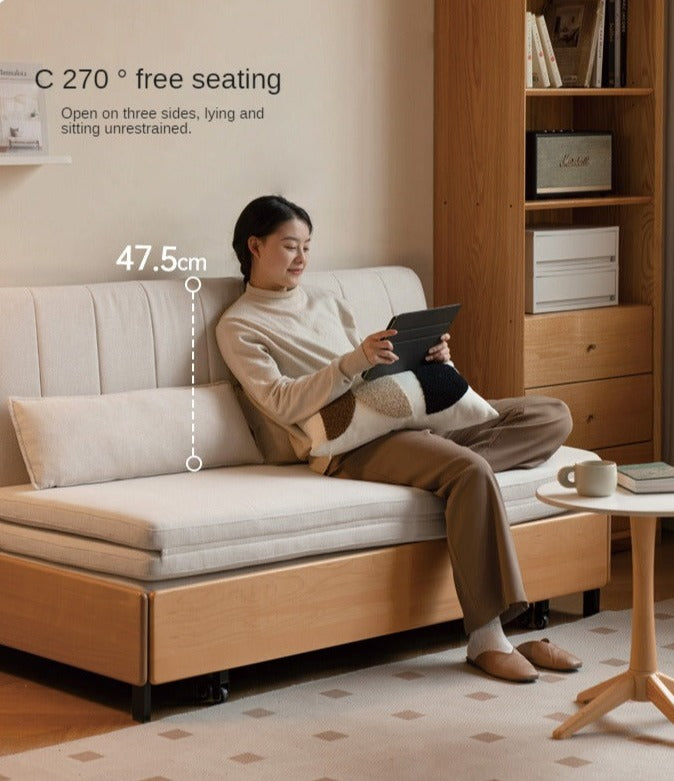 Beech Solid Wood Retractable Fabric Sofa Bed.