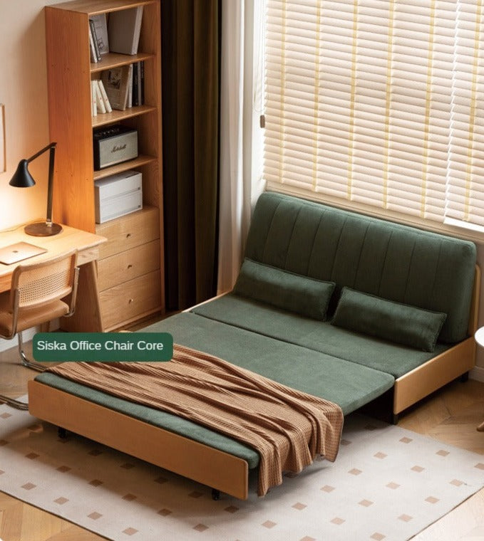 Beech Solid Wood Retractable Fabric Sofa Bed.