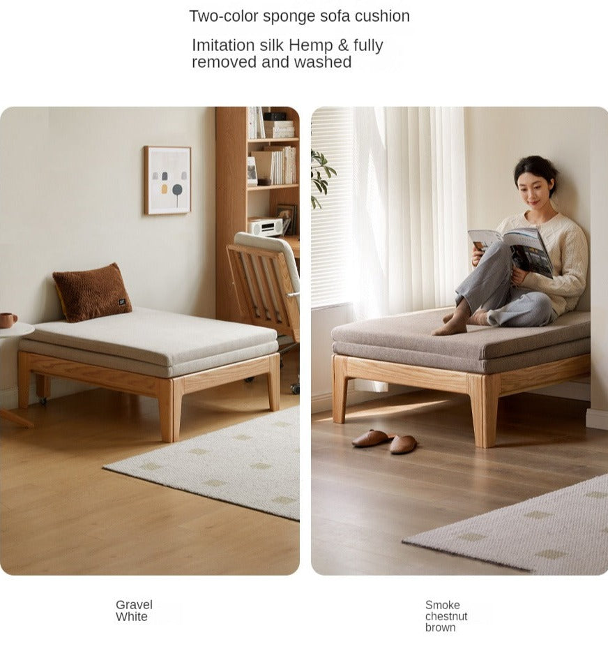 Oak Solid Wood Folding Sofa Bed, Retractable Sofa: