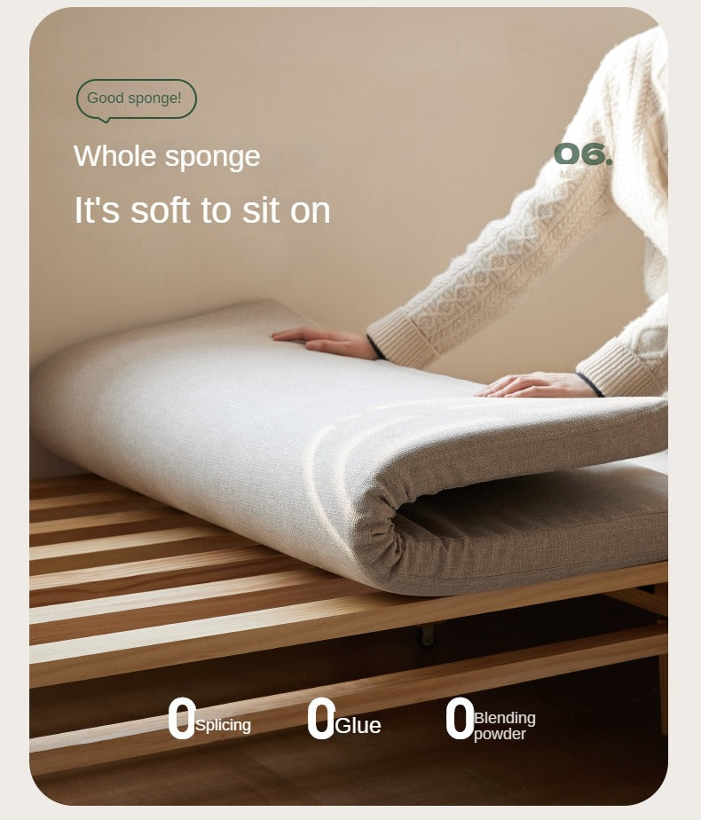 Oak, Beech, Solid Rubberwood Folding Sofa Bed, Retractable Sofa.